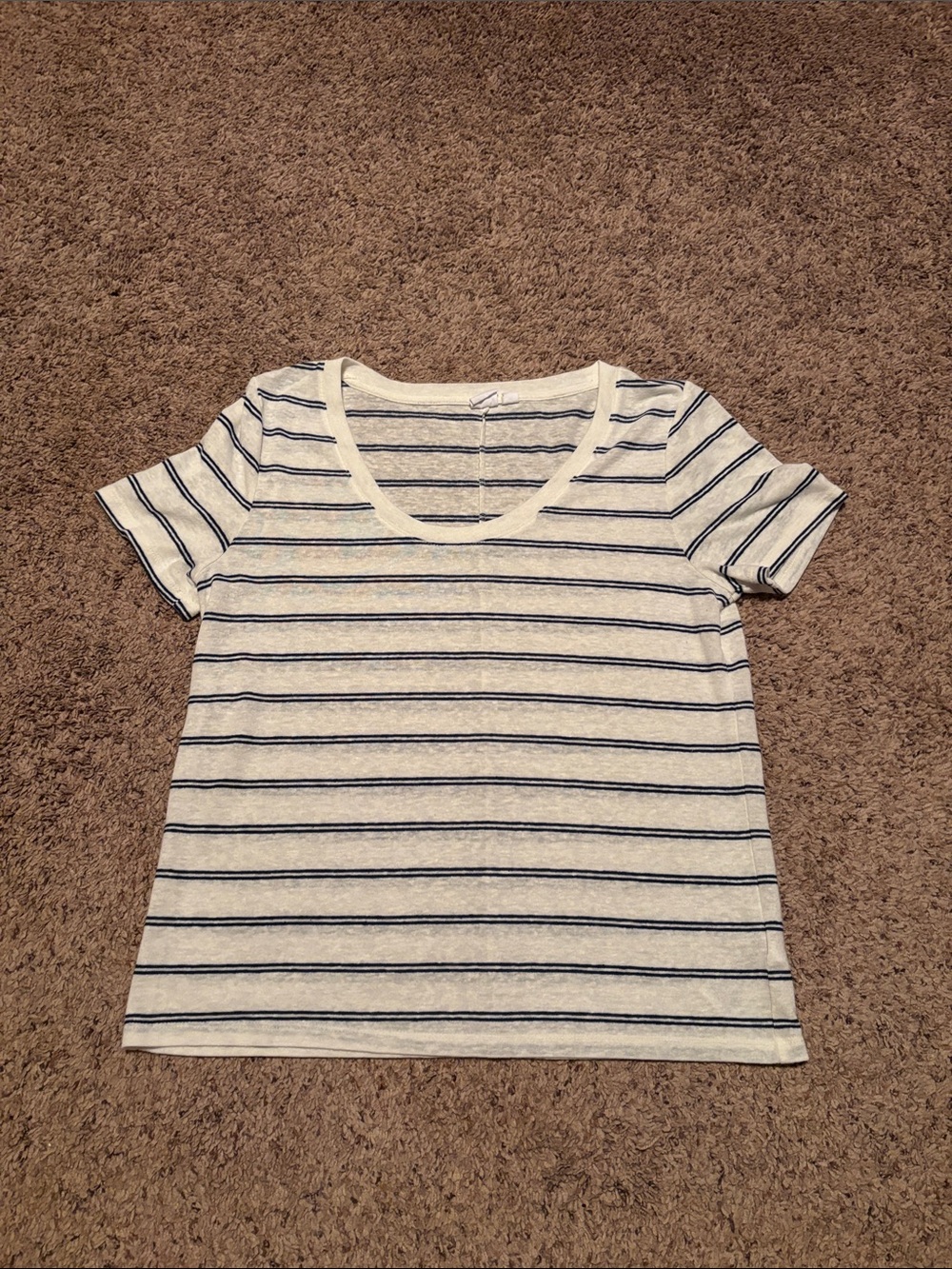 Gap Linen Blend Striped Scoop Neck Tee White & Navy M L